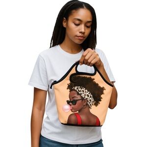 Colorful African Amercian Girl Design Reusable Tote Lunch Bags
